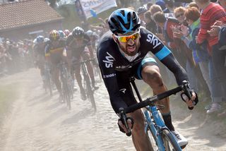 Bradley Wiggins (Team Sky) on the cobbles for one final time