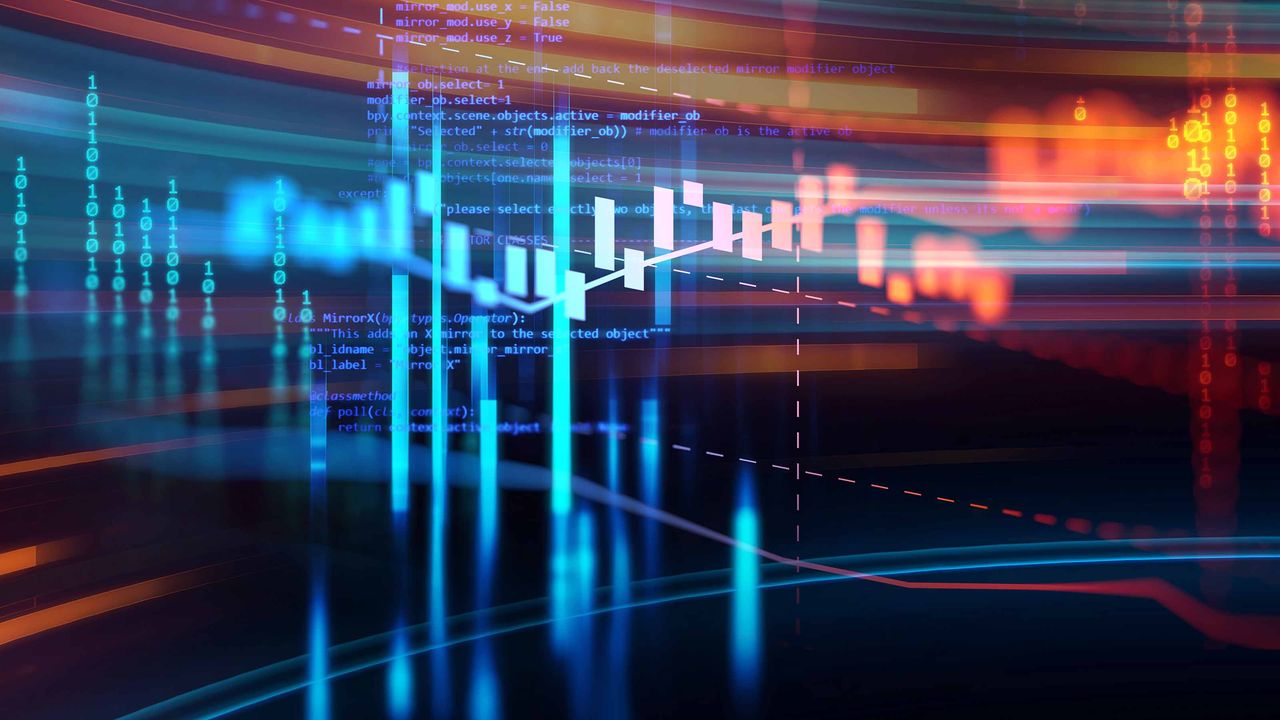 stock market chart with teal bar lines