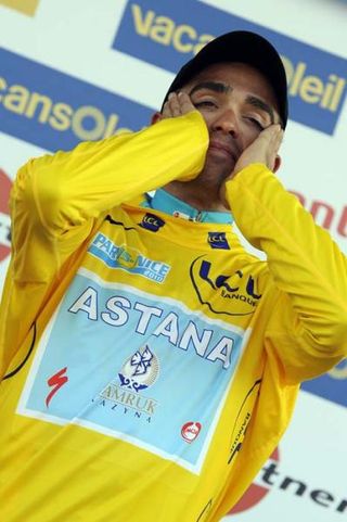 Alberto Contador breathes a sigh of relief after a tough day.
