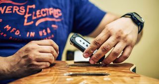 A Powers Electric A-Type in production: applying a similar amount of attention to detail to the electric builds as Taylor puts into its acoustic guitars