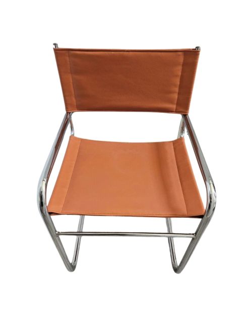 Vintage 1970s MCM Cantilever Mid Century Orange Leather Tubular Chrome Chair