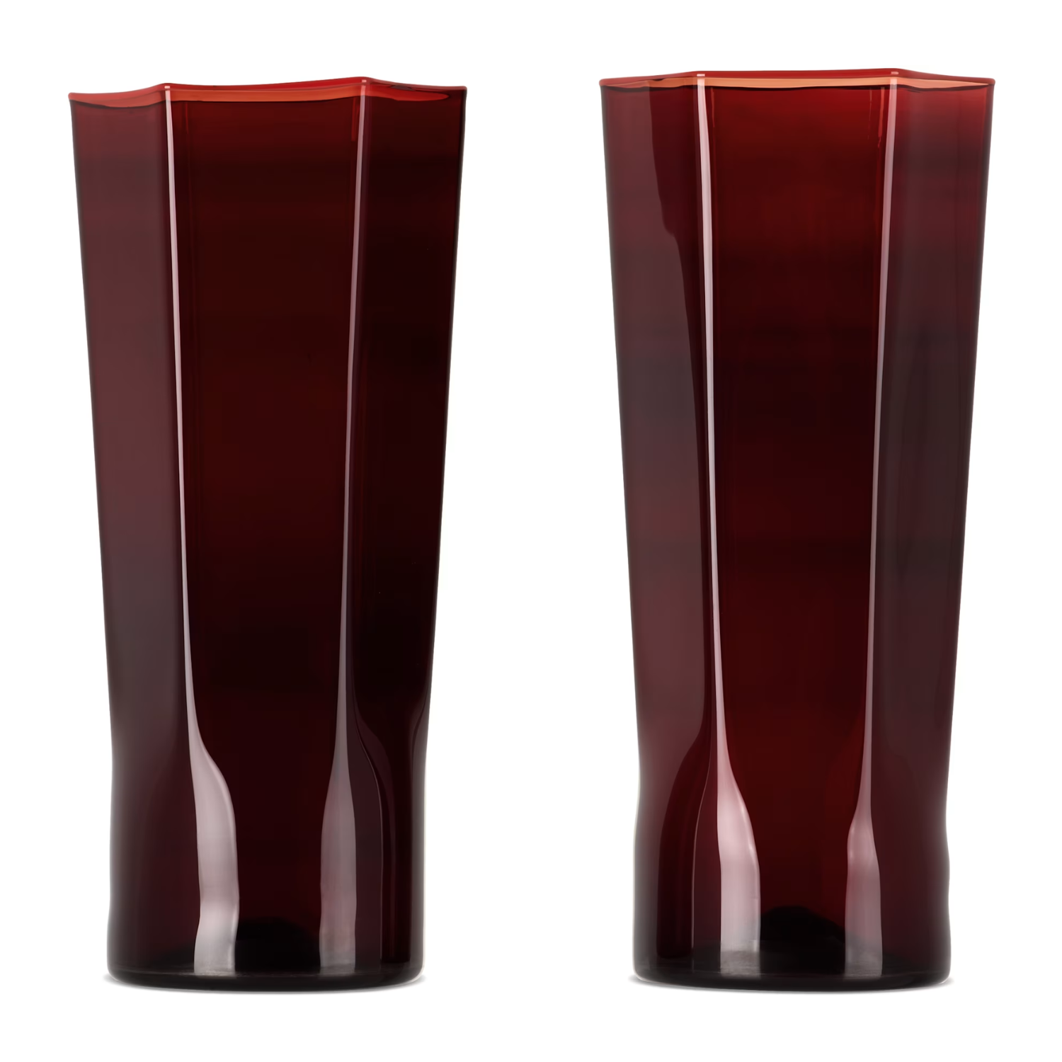 A set of hexagonal red tumblers