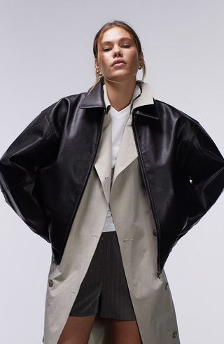 Faux Leather Bomber Jacket