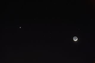 Skywatcher Ted Mauerer snapped this eye-catching image on Dec. 26, 2011, when Venus and the moon were shining bright together over his Texas neighborhood.