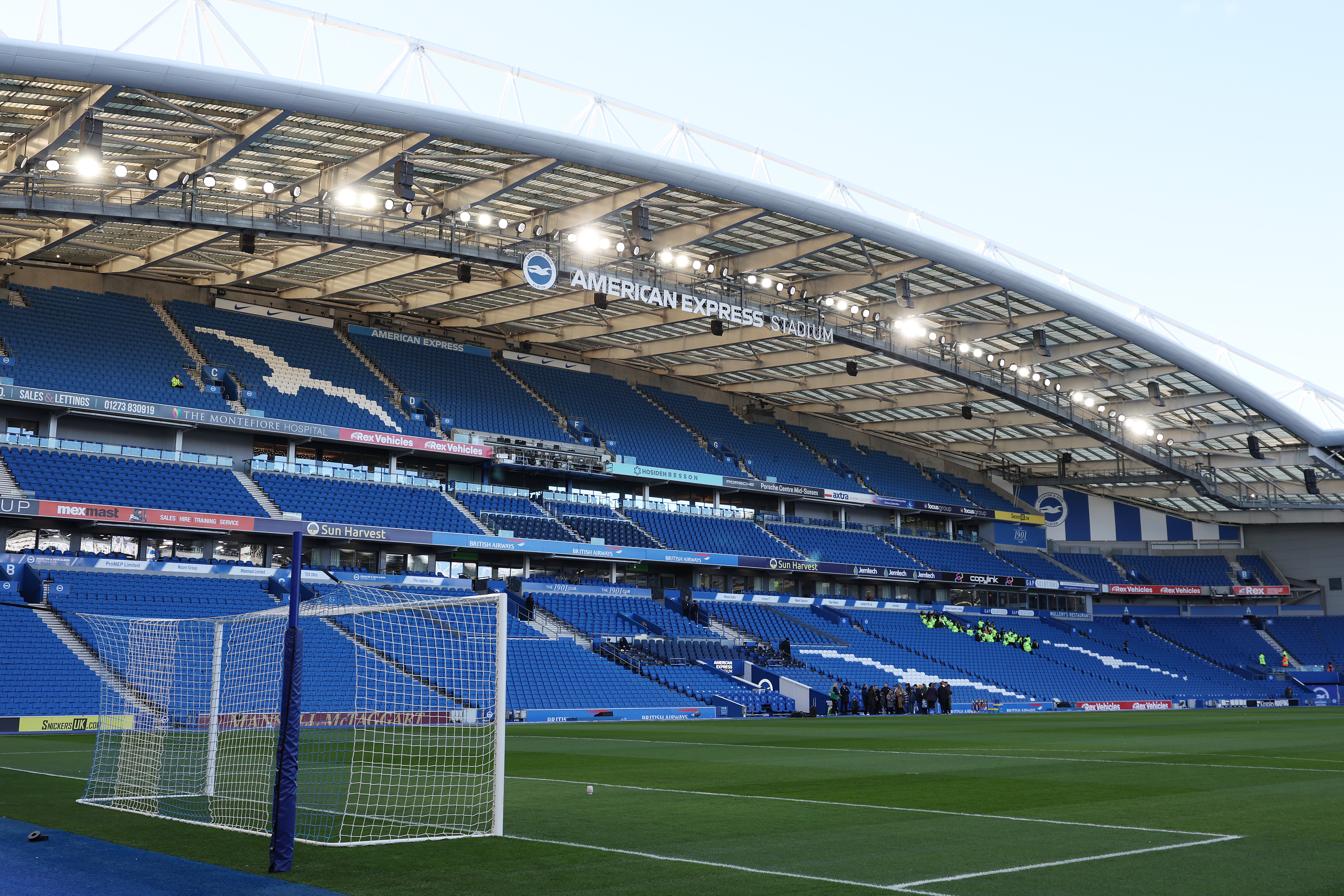 BRIGHTON, ENGLAND - JANUARY 03: General view inside the stadium prior to the Premier League match between Brighton &amp;amp; Hove Albion and Burnley at Amex Stadium on January 03, 2026 in Brighton, England. (Photo by Steve Bardens/Getty Images)