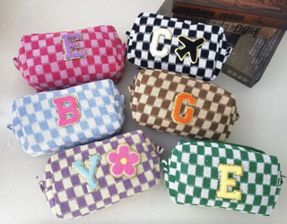 Wessie1996, Personalized Chenille Patch Checkered Cosmetic Bag