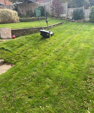mowing a large garden with a Gtech cordless mower