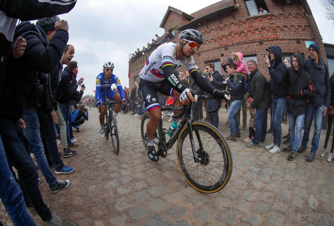 Peter Sagan races over the cobbles