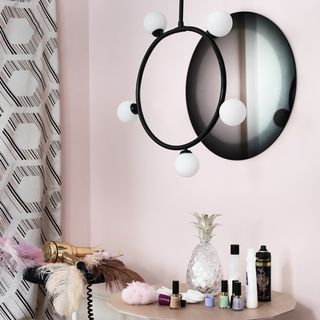dressing table with mirror and hair dryer