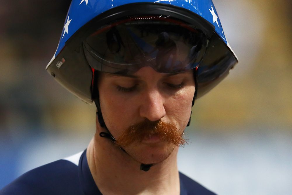 Ashton Lambie of the USA gets ready to compete in the Men's Individual Pursuit Qualifying race