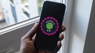 The Android 17 logo on the Google Pixel 10.