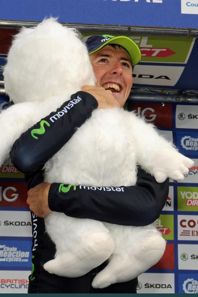 Angel Madroza Ruiz is pleased with his prize for being king of the mountains