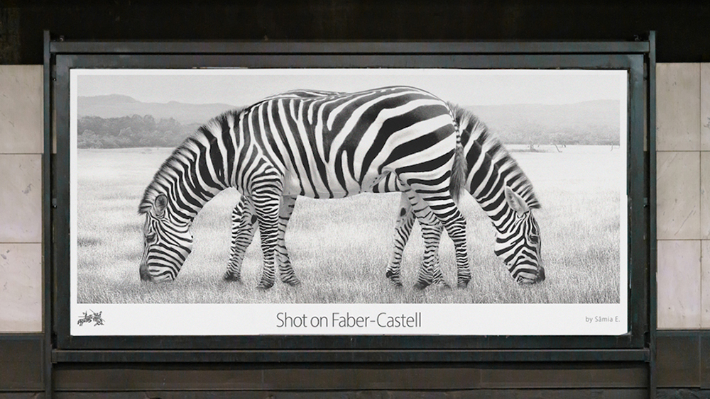 Billboards showing hyper realisticpencil drawings for Faber-Castell