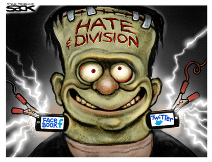 Editorial Cartoon U.S. division social media Frankenstein