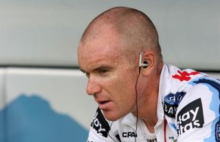 Stuart O'Grady is a picture of concentration before the time trial. Thinking about his workload on Saturday, perhaps?