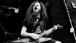 Pantera guitarist Dimebag Darrell live at Castle Donington Monsters of Rock, United Kingdom, 1994. 