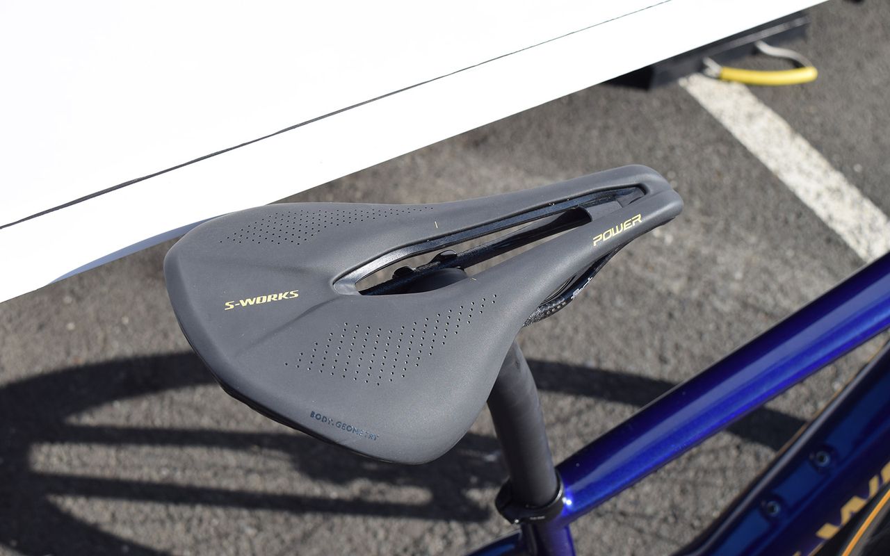 The Founder's Edition bike features an S-Works Power saddle with matching gold trim