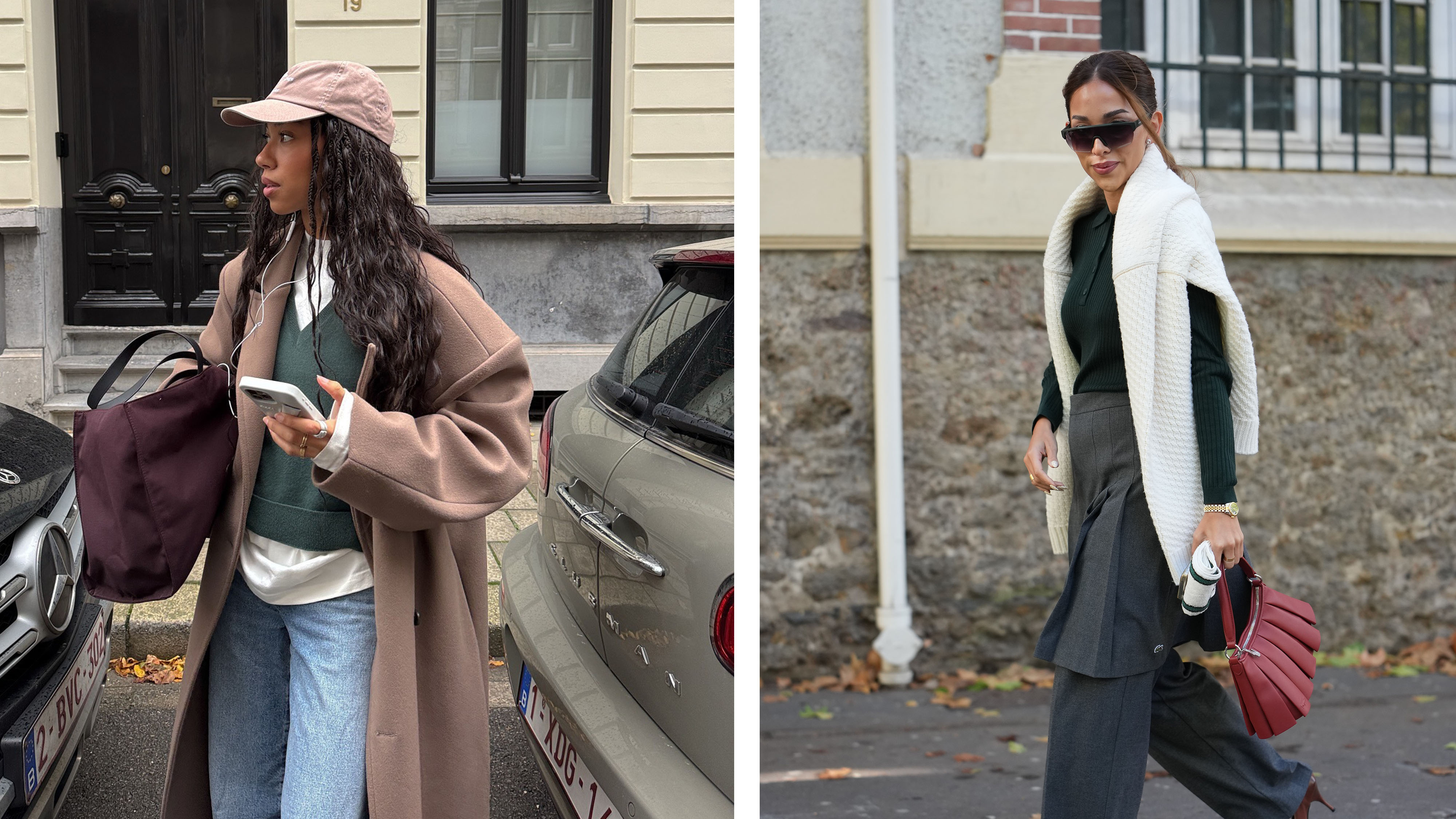 Two women in layered fall outfits