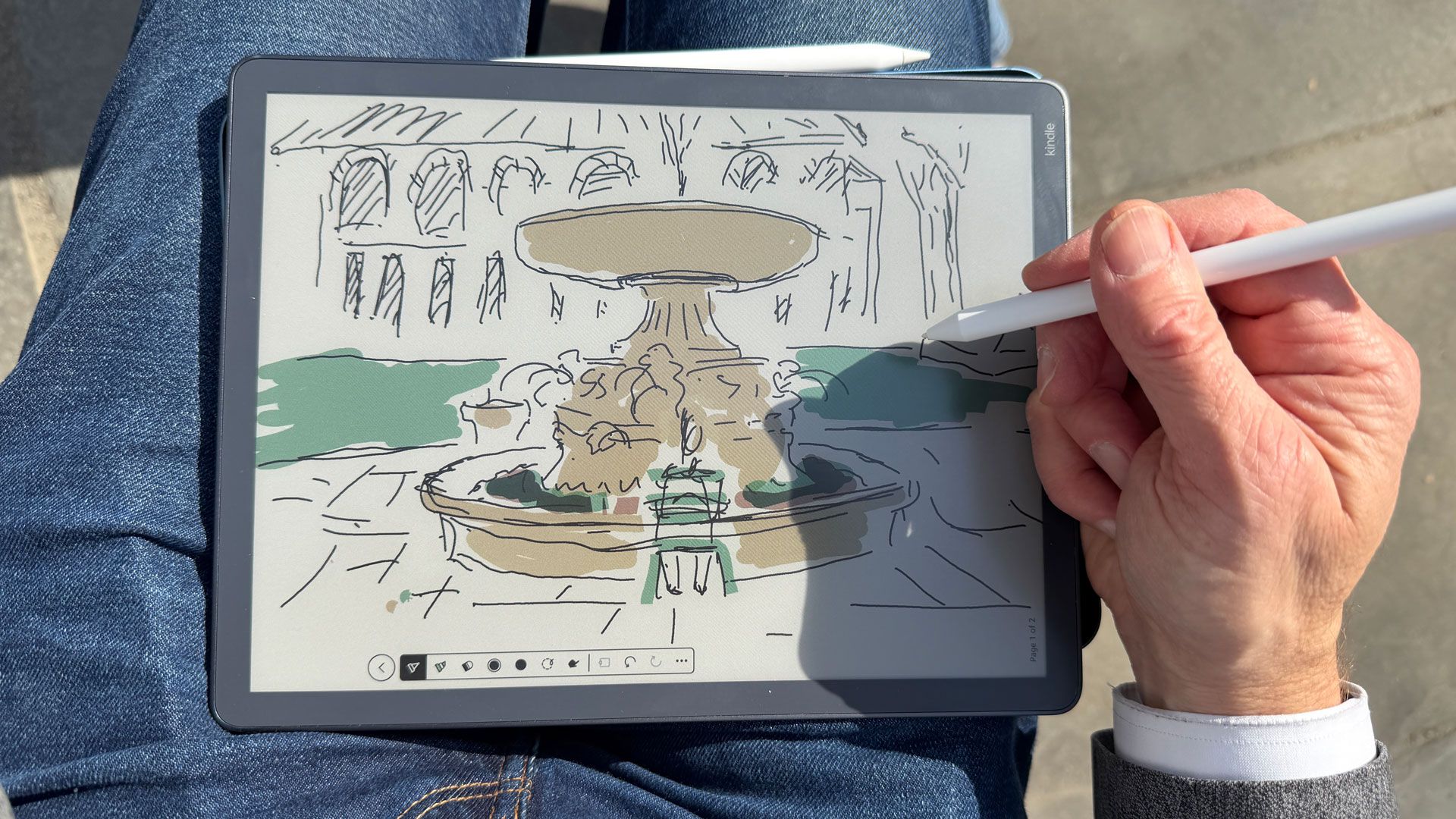 Drawing on iPad Air vs Kindle Scribe Colorsoft in direct sunlight — guess who won