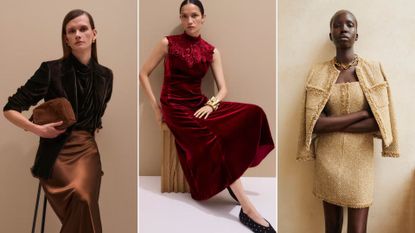 Three models wearing pieces from the ME+EM sale 