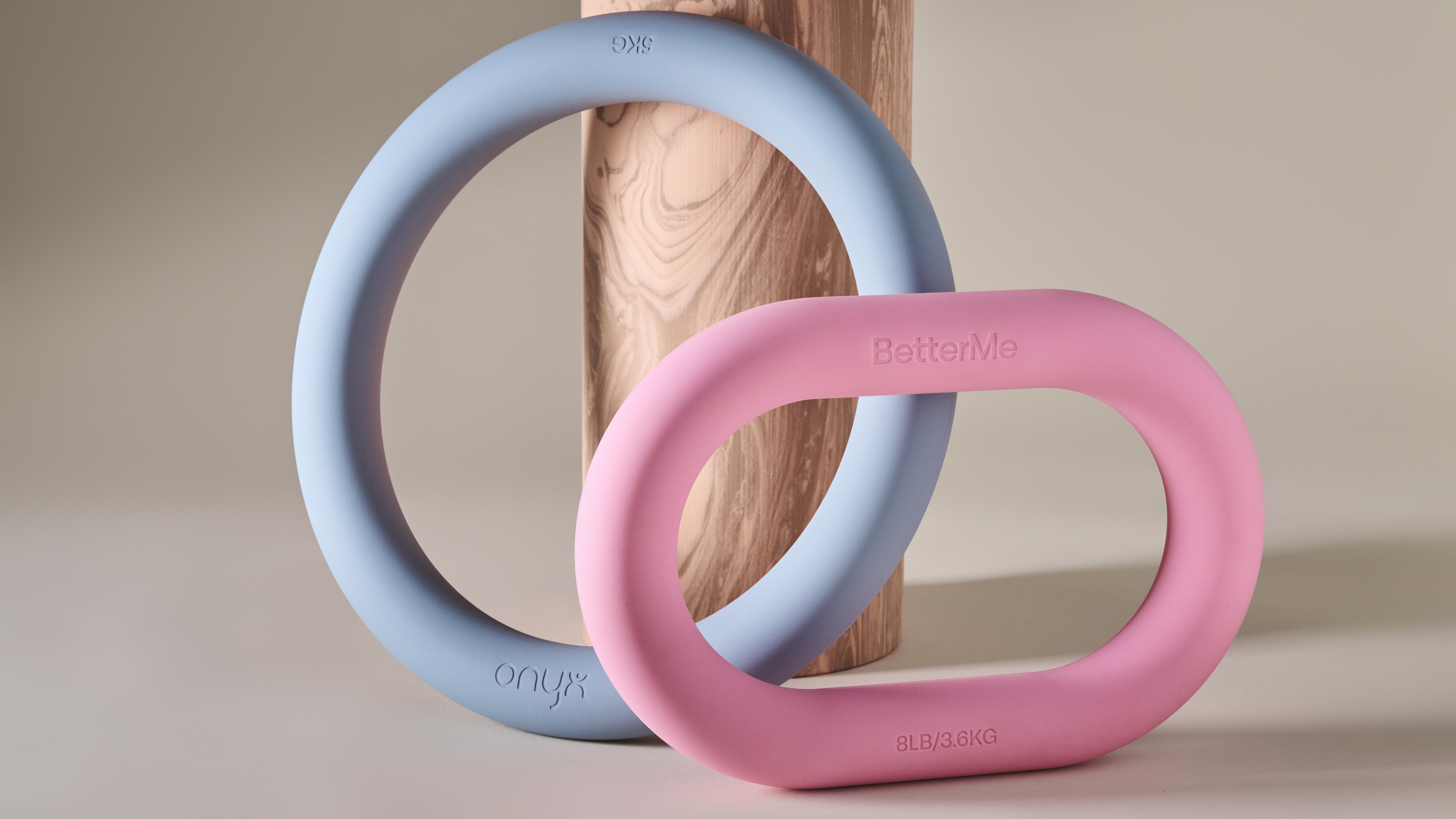 blue onyx weighted ring and pink betterme oval weighted ring