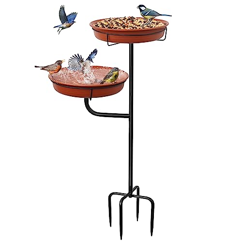Falostwer Standing Bird Bath, Bird Bath for Outdoor Garden, Metal Bird Basin Food Bowl, Water Drinker for Birds, Wild Birds Winterproof Water Drinker for Bird Bath(bronze)