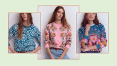 three models wearing printed sweatshirts by boden