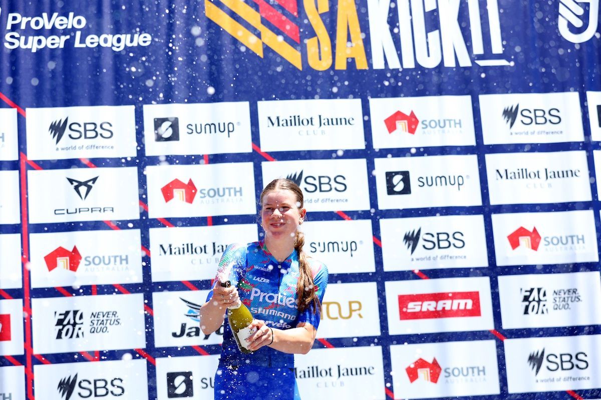 Talia Appleton (Praties Cycling Team) wins the opening TT stage of the opening race of the ProVelo Super League on Willunga Hill