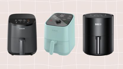 A trio of small air fryers including Instant Pot, Dreo, and Cosori