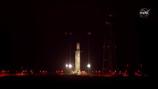 The Northrop Grumman Antares NG-18 rocket on the launch pad at Wallops Flight Facility in Virginia on Nov. 6, 2022.