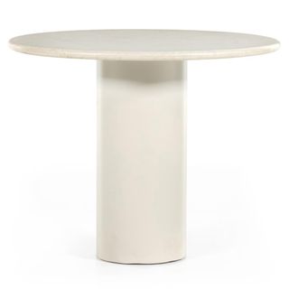 Gary French White Solid Marble Top Iron Base Round Dining Table