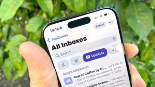 Apple Mail in iOS 18.2 with inboxes organized by category