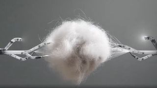 Image of cotton being worked by robot arms from a 3D animation and fabric simulation