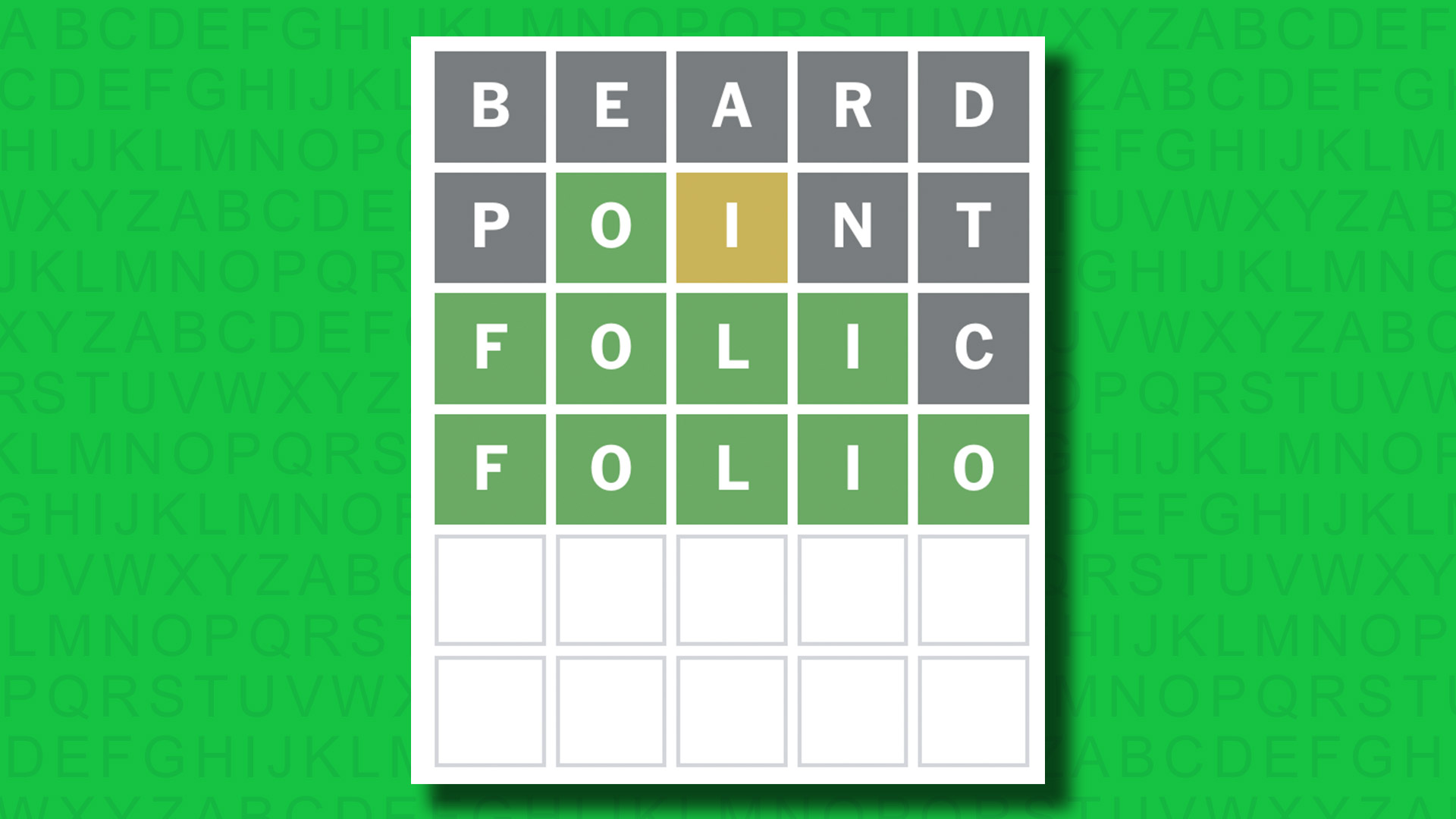 NYT Wordle answer for game 1433 on a green background