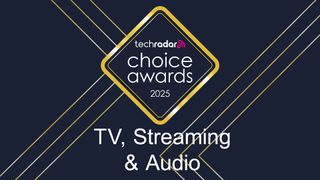 The TechRadar Choice Awards 2025 logo, which is a gold diamond, against a blue background with sharp-angled gold lines
