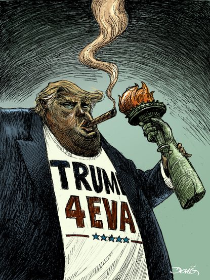 Political Cartoon U.S. Trump lady liberty light impeachment