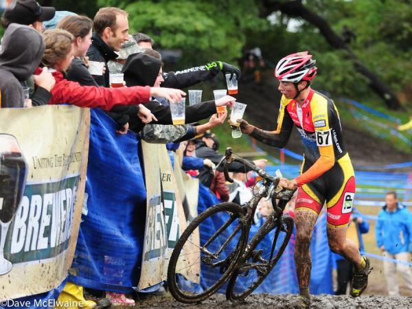 A rider seeks to re-hydrate at the beer garden