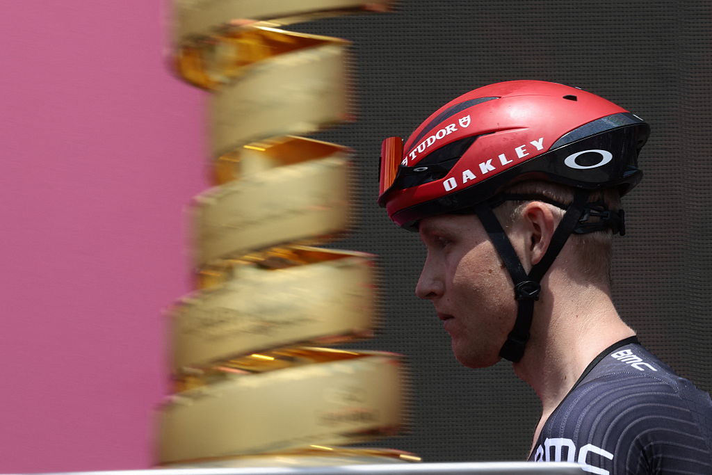 Tudor Pro Cycling Team&#039;s Australian rider Michael Storer arrives to attend the 5th stage of the 108th Giro d&#039;Italia cycling race 151kms from Ceglie Messapica to Matera on May 14, 2025. (Photo by Luca Bettini / AFP)