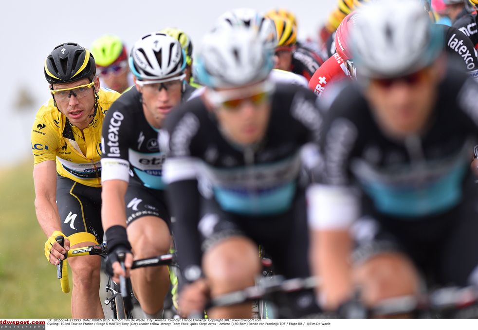 Etixx QuickStep ride in support of race leader Tony Martin on stage 5