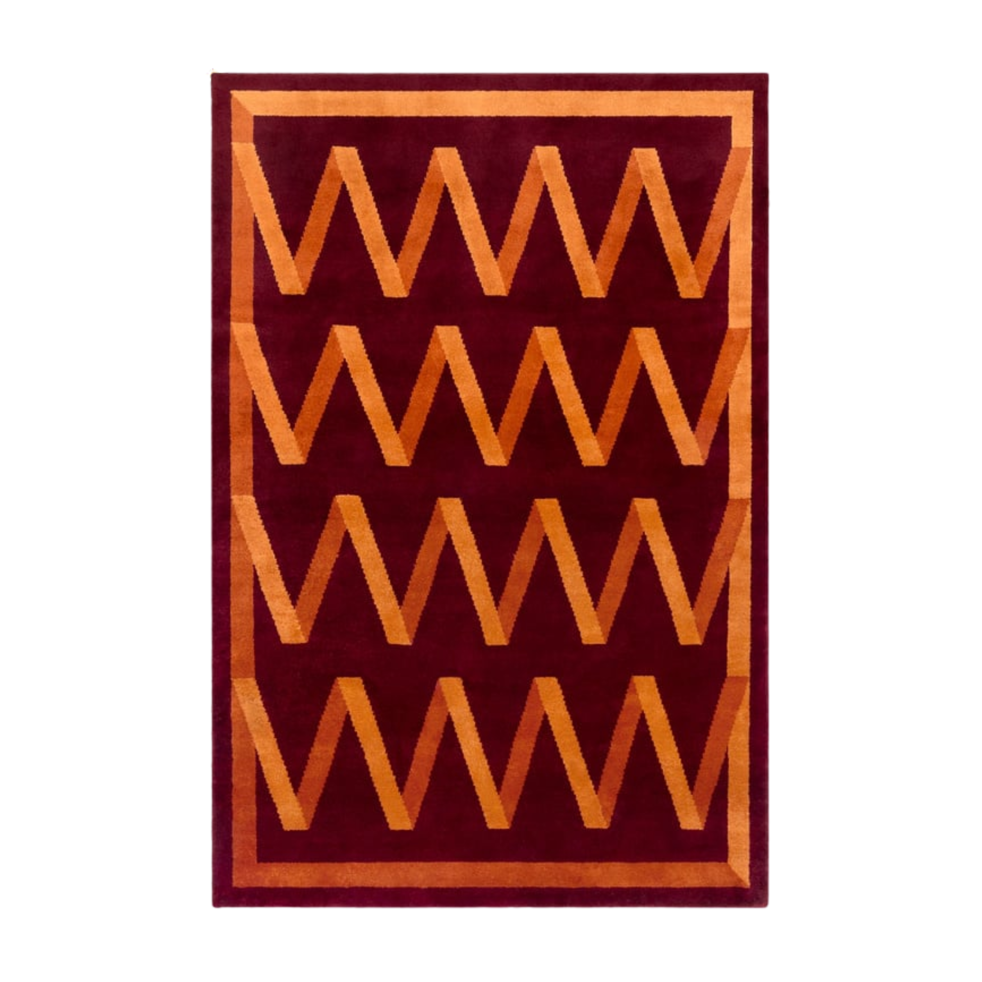 a deep red and orange zig zag rug