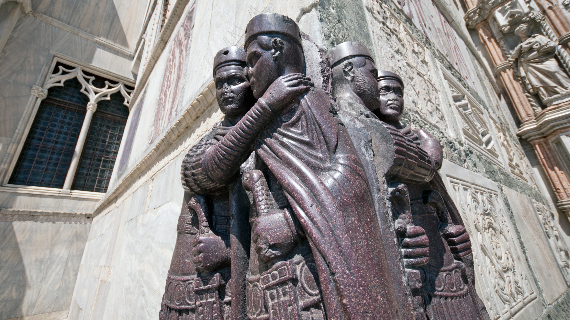 The Portrait of the Four Tetrarchs is a sculpture group of four Roman emperors, wedged into a corner on the facade of San Marco in Venice, Italy.
