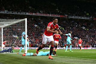 Anthony Martial celebrates scoring during the Emirates FA Cup