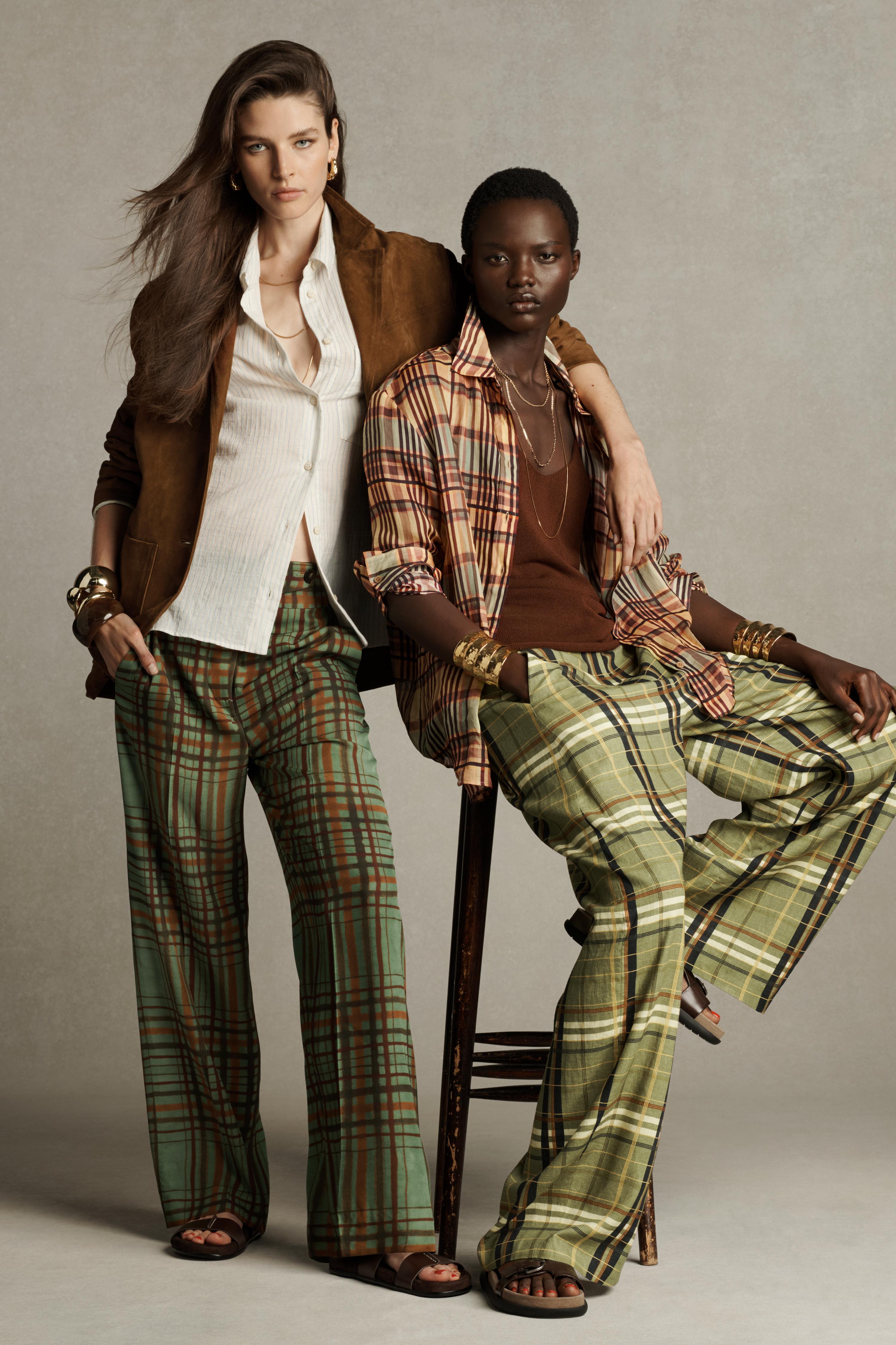 Checkered Linen Blend Trousers Zw Collection