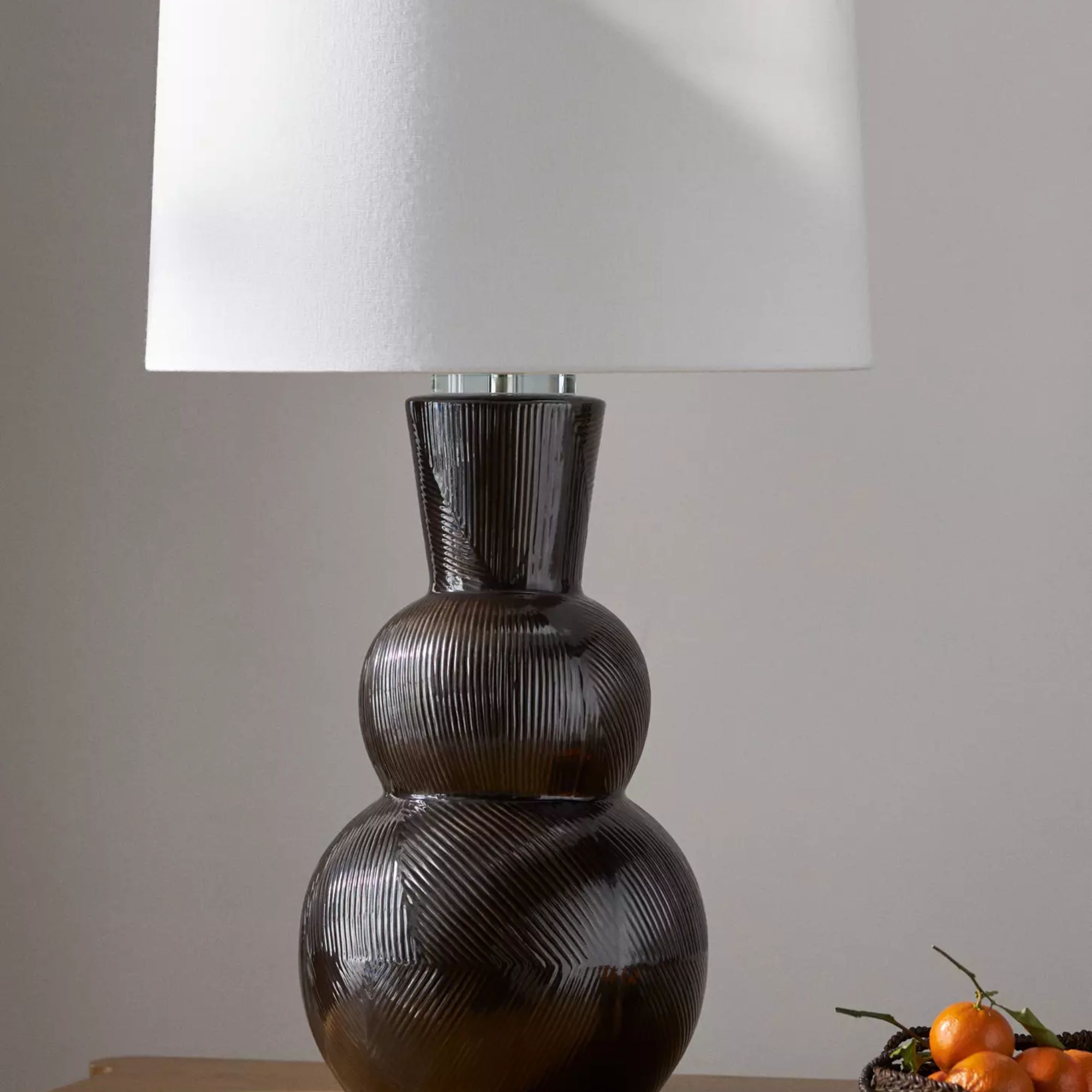 table lamp with black base and white shade
