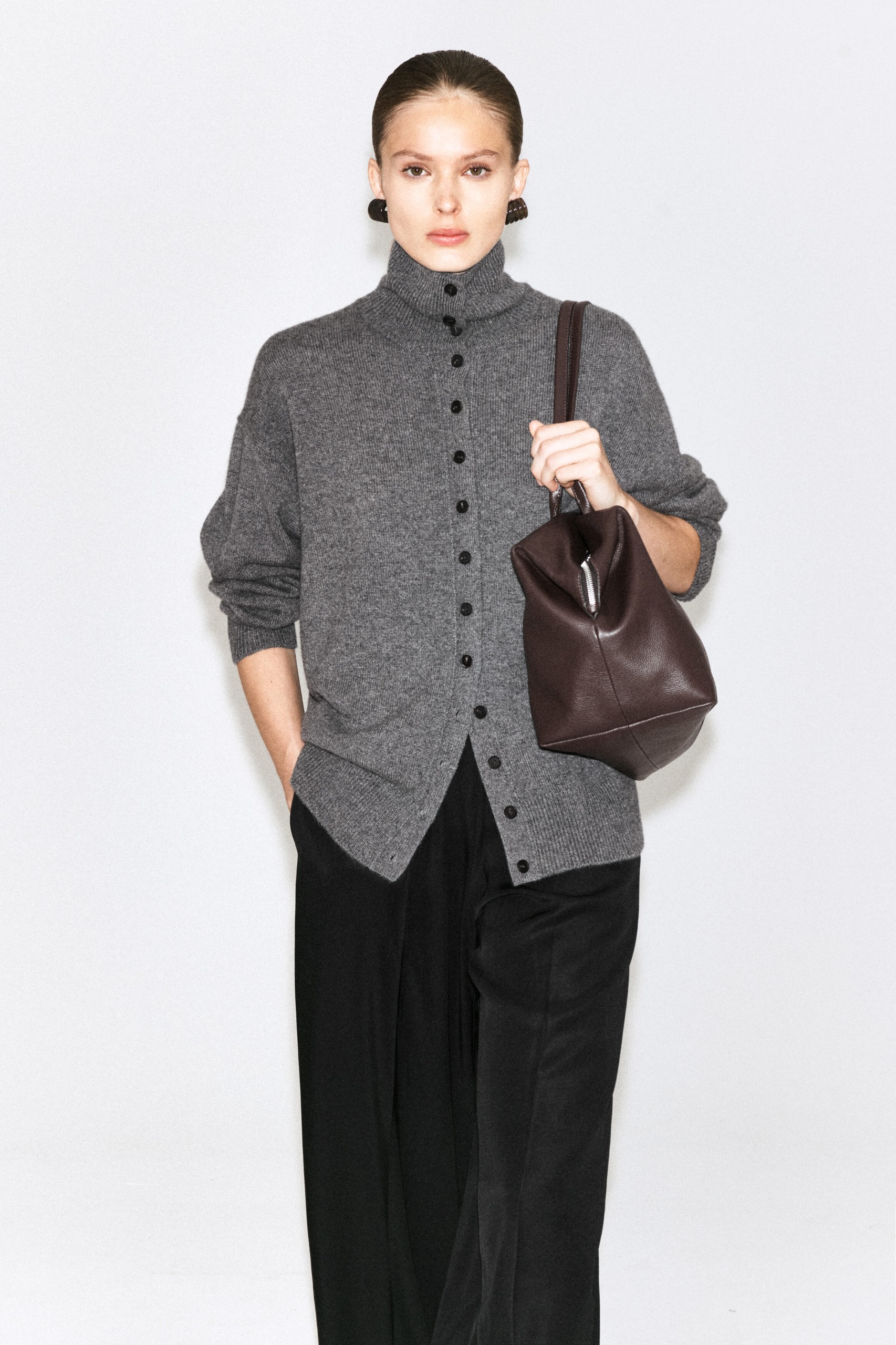 Sculpted Cashmere Mock-Neck Cardigan