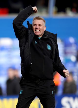 Aston Villa manager Dean Smith celebrates victory over Birmingham