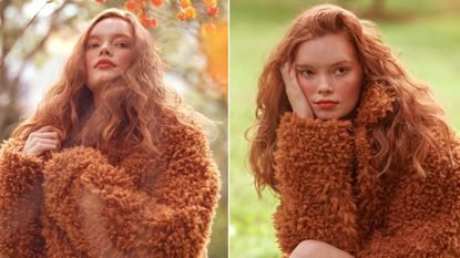 model wearing a teddy coat during winter