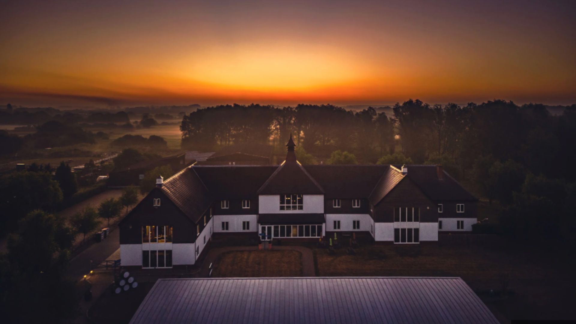 an aerial view of the distillery