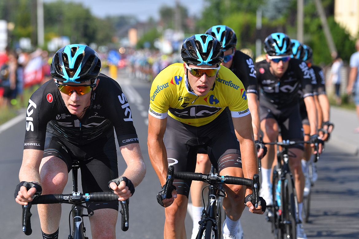 Team Sky with Danny van Poppel in yellow