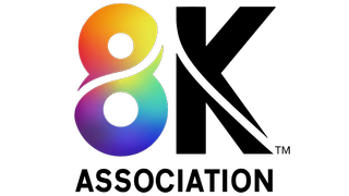 The logo for the 8K Association with a rainbow 8.